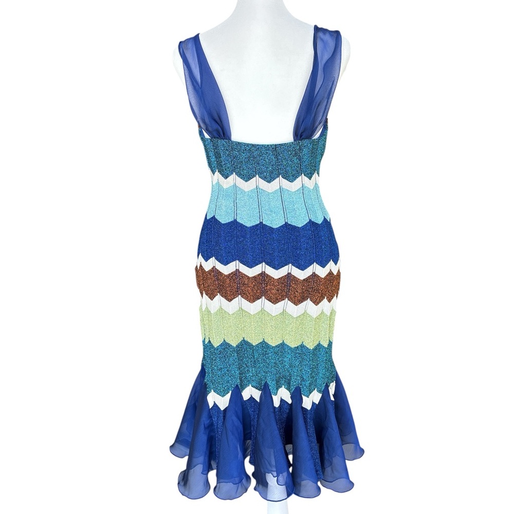 Cache Vintage Knit Chevron Midi Dress Blue/Green/Cream/Brown/Turquoise S - Picture 2 of 6